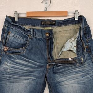 VTG Level 7 Jeans Mens 37x30 Blue Relaxed Straight Baggy Distressed Whisker Y2K